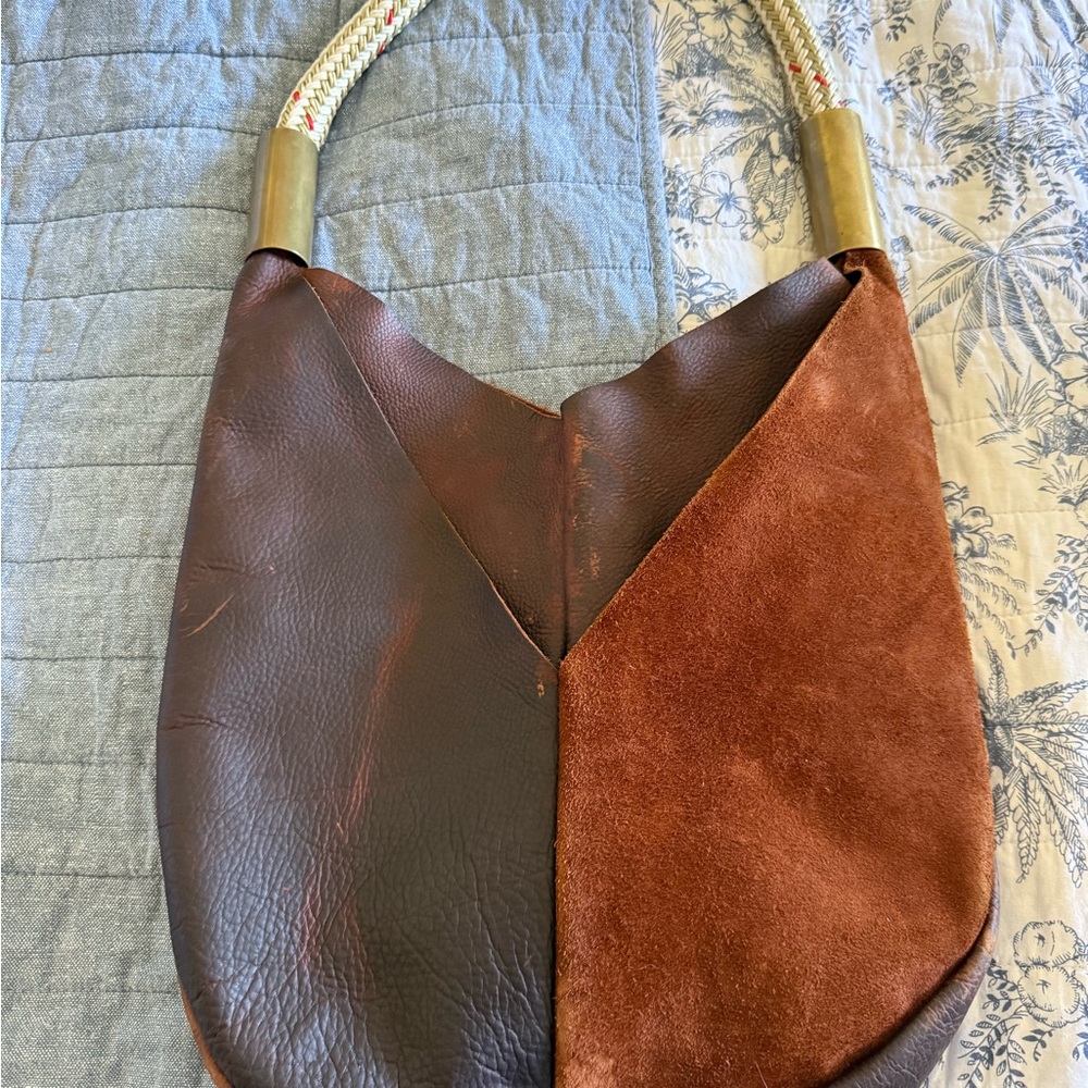 Elegant Brown Leather and Suede Hobo Bag